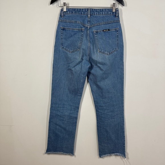 Rollas Blue Cropped High Rise Straight Jeans Raw Hem Vintage Denim Size 26 - Picture 11 of 16